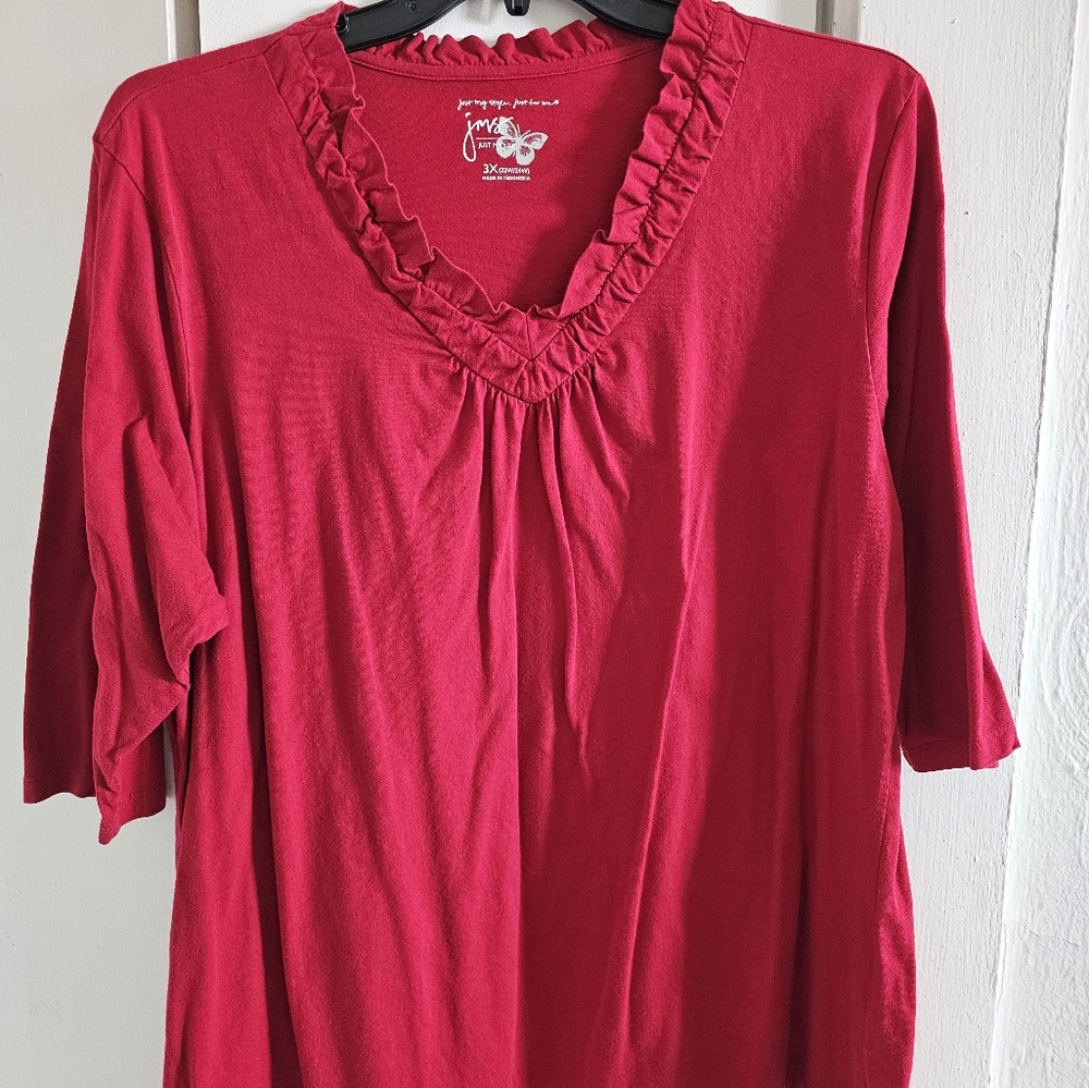3x plus size vneck Red Ruffled Blouse